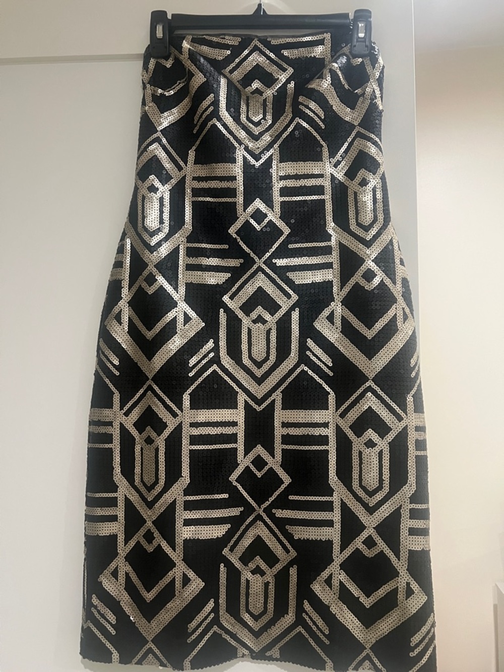 Lauren Ralph Lauren Black Midi Dress with Gold Sequin Geometric Pattern